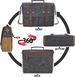 Mens Messenger Bag 15.6 Inch Waterproof Vintage Genuine Leather Waxed Canvas Briefcase Large Leather Computer Laptop Bag Rugged Satchel Shoulder Bag, Brown - Image 6